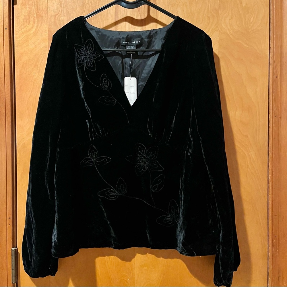 Black velvet floral embroidered top